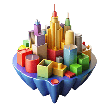 Vibrant 3D Cityscape Illustration Floating Island Abstract Background png