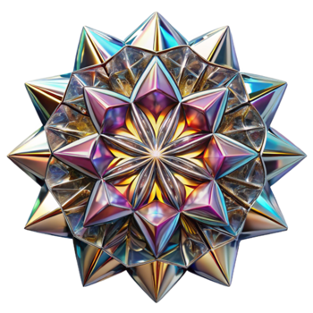 Iridescent Geometric Starburst 3D Render png