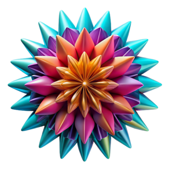 Vibrant 3D Abstract Flower Illustration, Multicolored Petals, Shiny Gradient, Geometric Design png