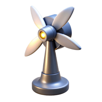 3D Render of a Futuristic Small Fan, Rotating Blades, Illuminated Center, Metal Design png