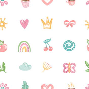 Seamless watercolor pattern with cute rainbow, butterflies, and flowers. Illustration for children's wallpaper or nursery textile design. Retro cartoon ornament for kids' bedding or wrapping paper. png