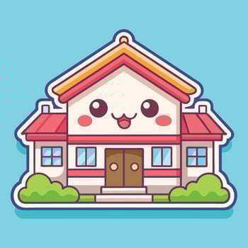a cute house with a red roof and windows cute vector