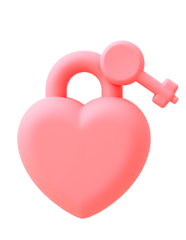 Pink Heart Padlock with Key 3D Render Love Valentine png