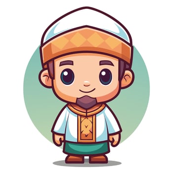 cartoon muslim boy in traditional clothes funny character vector