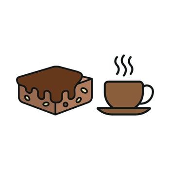 Coffee Glass and Brownies Icon offers a luxurious and sophisticated graphic, perfect for promoting gourmet brownies and premium coffee. vector