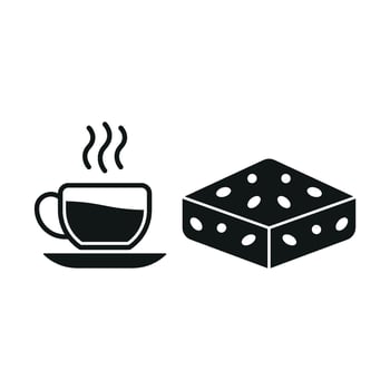Tea Mug and Brownies Icon offers a refined and sophisticated design, ideal for branding luxury tea rooms and gourmet treats. vector