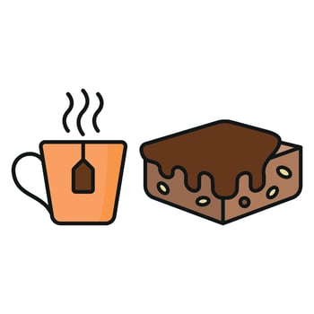 Tea Mug and Brownies Icon features a modern and sleek aesthetic, ideal for branding cafes, dessert lounges, and tea shops. vector
