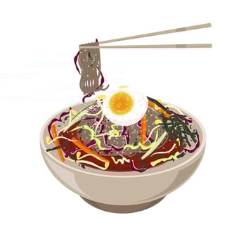 Illustration Logo Clipart Ready to Eat Makguksu Korean spicy Cold Noodles or Bibim Guksu vector