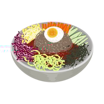 Illustration Logo Clipart Ready to Eat Makguksu Korean spicy Cold Noodles On a Bowl vector