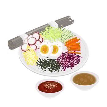 Illustration Logo Clipart Ingredients For Cooking Makguksu Korean Buckwheat Noodles vector