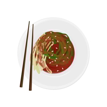 Illustration Logo Clipart Korean Food Pa kimchi with Chopstick vector