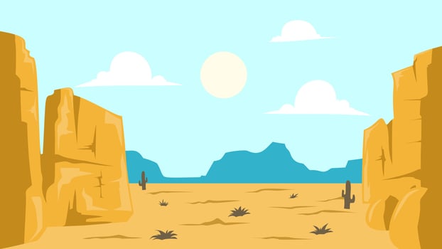 landscape background, Flat style desert landscape with towering rock formations, cacti, and clear blue sky vector