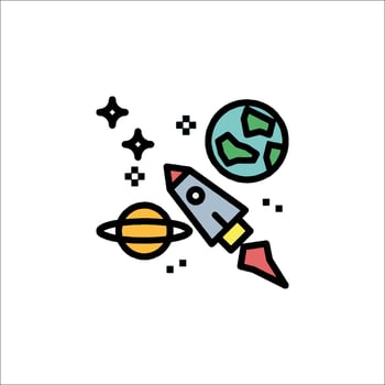 Space rocket and planets icon vector