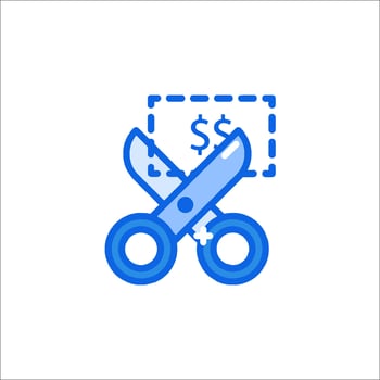 Scissors cutting a dollar bill icon vector