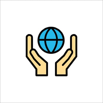 Hands holding a globe icon vector
