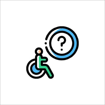 A person in a wheelchair is looking at a question mark vector