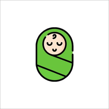 Baby wrapped in a green blanket icon vector