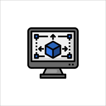 A computer monitor with a cube on it vector