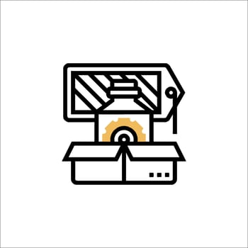 A box with a bottle on it and a label on it vector