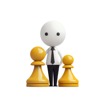 Businessman standing between two golden chess pawns png