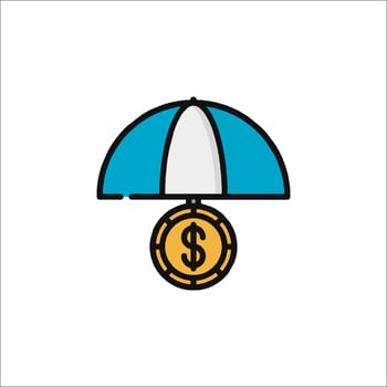 A blue and white umbrella with a dollar coin inside vector