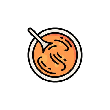 A bowl of soup with a spoon in it vector