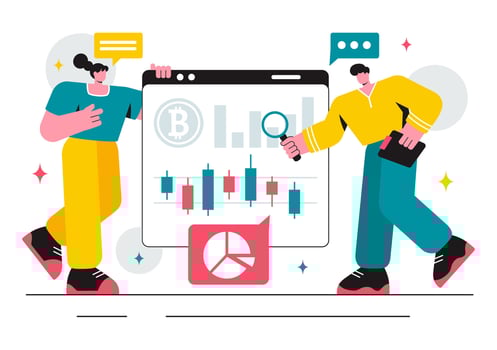 Blockchain Wallet and Bitcoin Trading Illustration Featuring Cryptocurrency Coins in a Modern Design vector