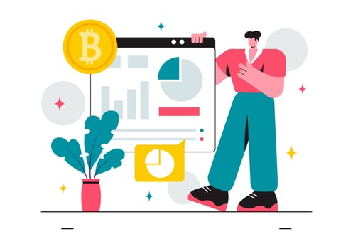 Cryptocurrency Market Illustration with Bitcoin, Digital Coin Wallets, and Blockchain Finance vector