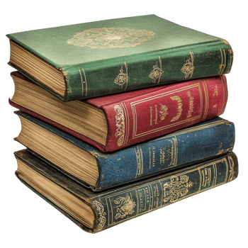 A Stack of Antique Books with Ornate Covers png