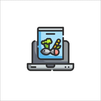 A laptop with vegetables and a knife on it vector