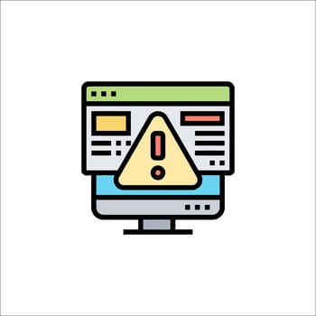 A computer monitor with a warning icon vector