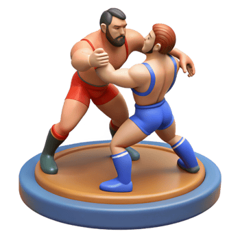 Two wrestlers locked in a competitive bout png