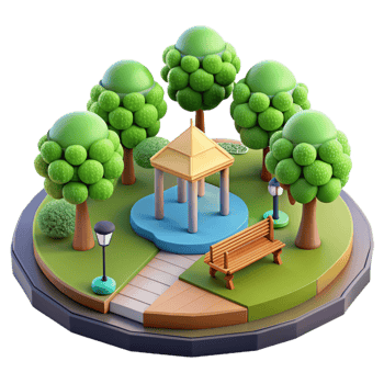Scenic public park with a cozy gazebo in 3D png