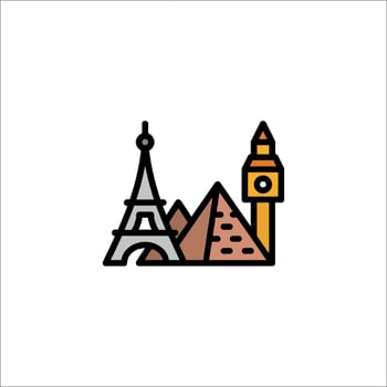 The eiffel tower, pyramids and the tower of london are all depicted in this vector