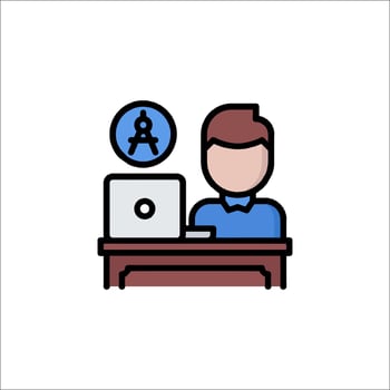 A man sitting at a desk with a laptop vector