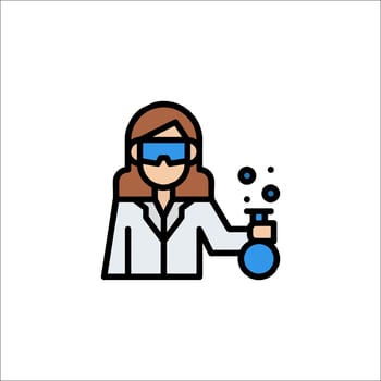 A woman in a lab coat holding a flask vector