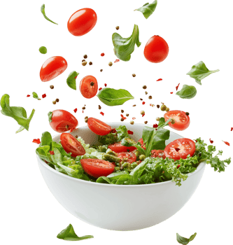 salad with tomatoes and herbs flying in the air png
