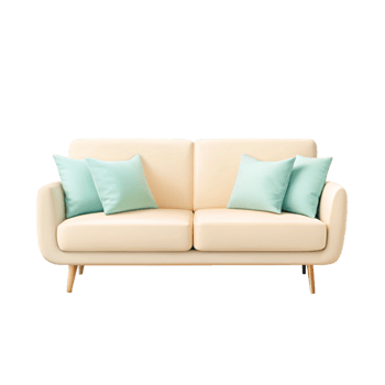 Elegant sofa with colorful pillows in 3D png