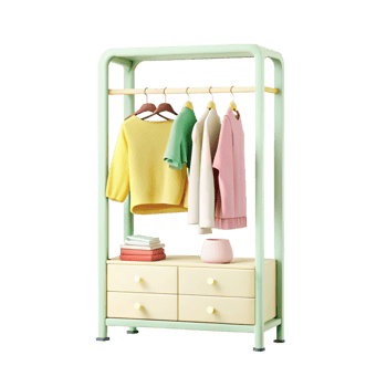 Elegant wardrobe with clothes and drawers in 3D png