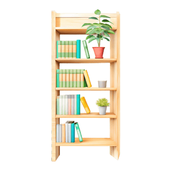 Minimalist bookshelf featuring natural wood tones png