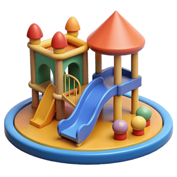 Colorful playground with slides and swings png