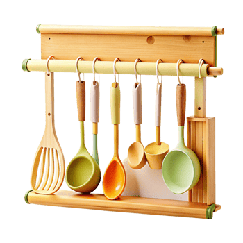 Organized wall-mounted kitchen utensil rack png