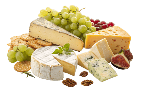 Gourmet Cheese Platter Brie, Cheddar, Grapes, Figs, Crackers png