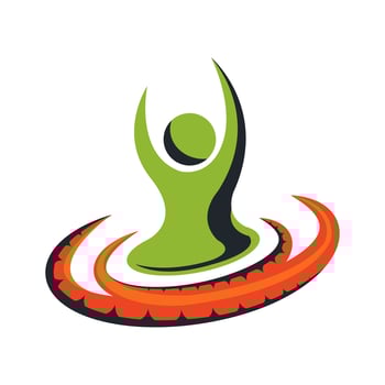 Dynamic Wellness Logo with Green Figure and Vibrant Orange Swirl Design vector