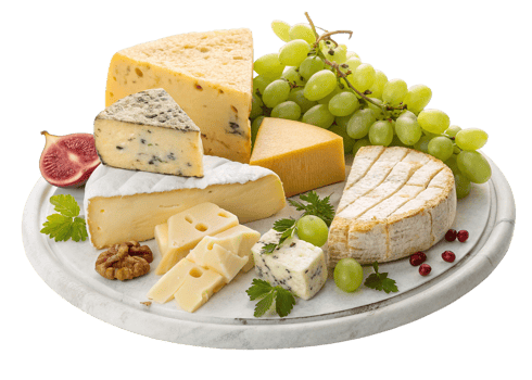 Gourmet Cheese Board Brie, Cheddar, Grapes, and Figs png