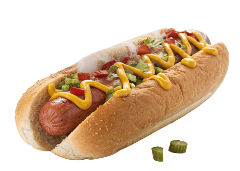Delicious Hot Dog with Mustard, Relish, and Toppings png