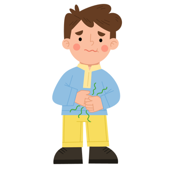 Illustration of a boy having a stomach ache png