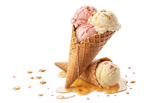 Delicious Triple Scoop Ice Cream Cones Melted Sweet Treats png