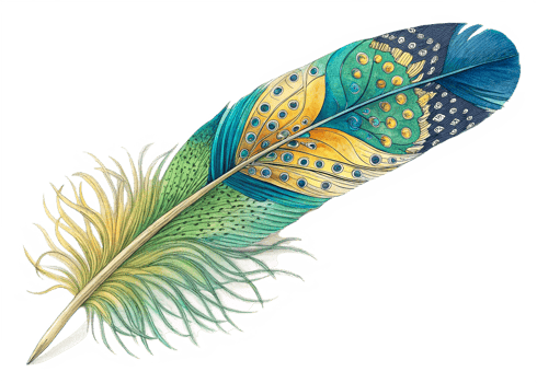 Vibrant Peacock Feather, Artistic Illustration, Colorful Design, Digital Art, Nature Inspired, Writi png