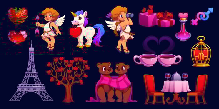 Cartoon love valentine day characters and symbols vector